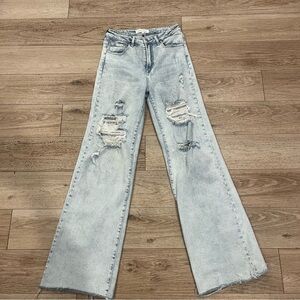 Stylish Distressed Light Blue Flare Jeans